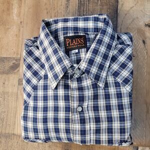 Plains Western Pearl Snap Cowboy Wear Plaid Long‎ Sleeve Shirt XL Ranch outdoor